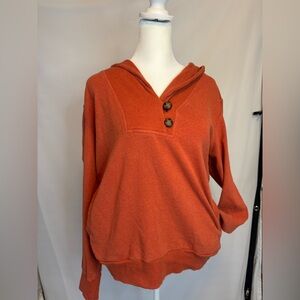 Banana Republic orange cotton blend sweater wood button detail folded neckline